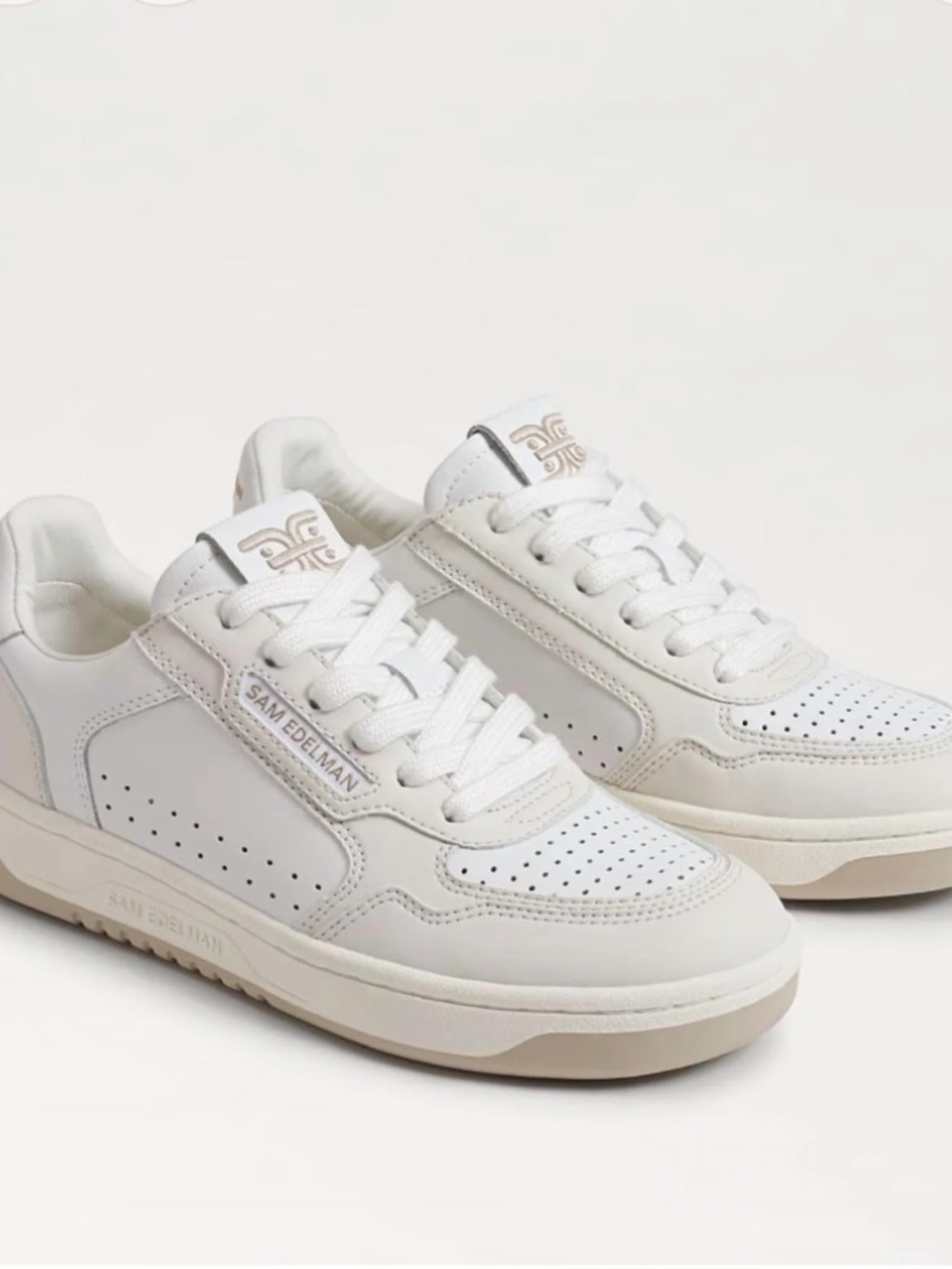 Sam Edelman Harper Off-White Leather Low-Top Sneakers with Tan Accents